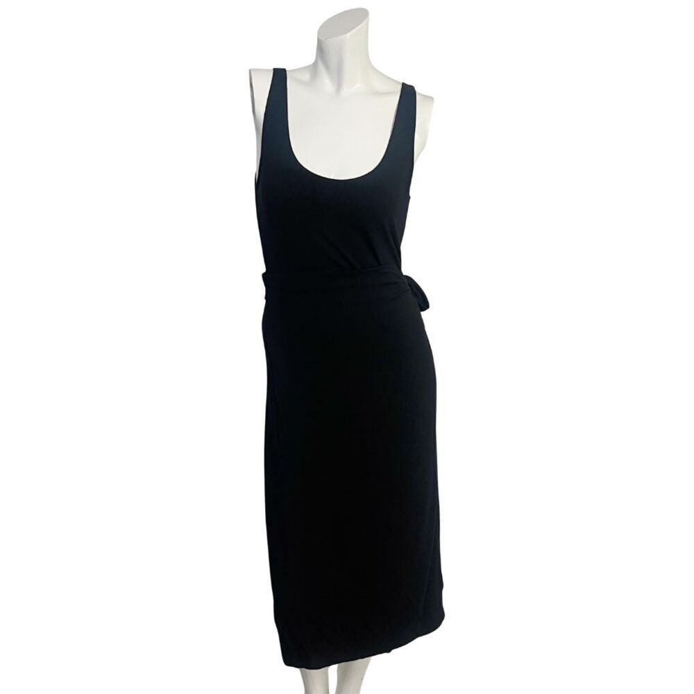 NWT Vince Scoop Neck Jersey Wrap Dress in Black Midi Dress Women's Size M
